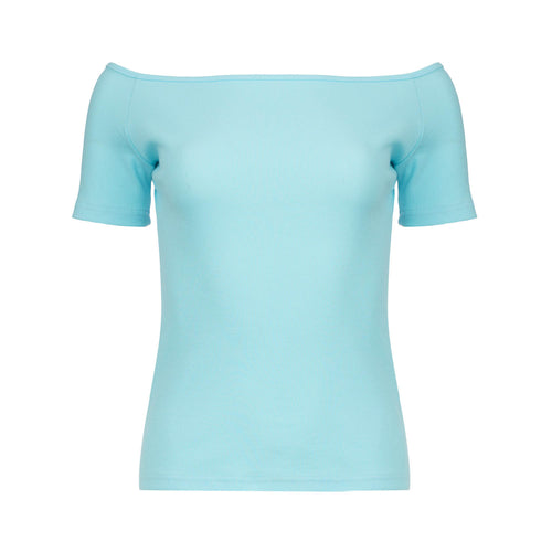 Off-Shoulder Ribbed Top in Aqua Blue - One Size