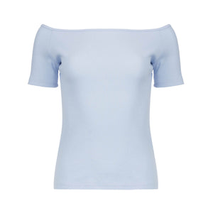 Soft Blue Off-Shoulder Cotton-Elastane Top