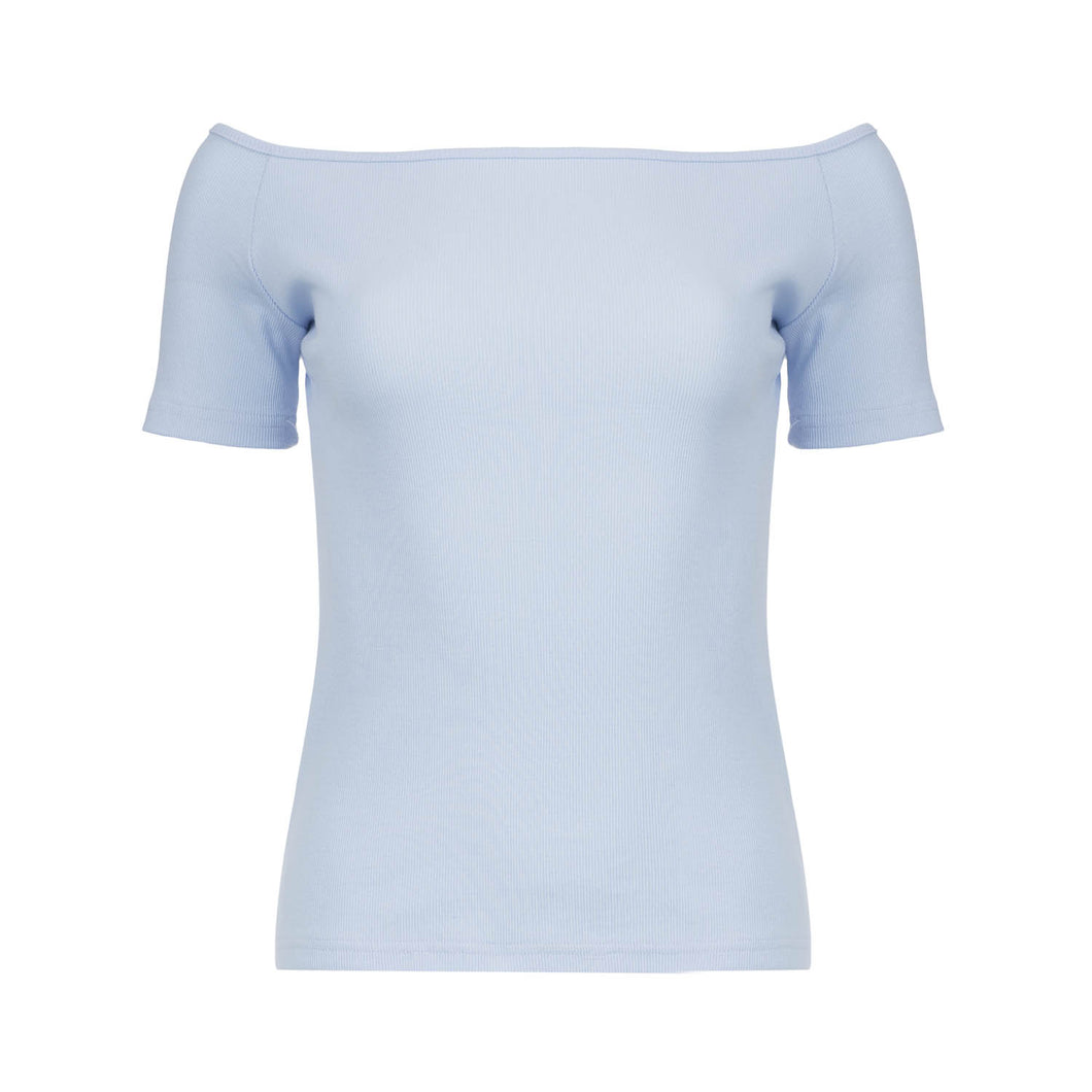 Soft Blue Off-Shoulder Cotton-Elastane Top