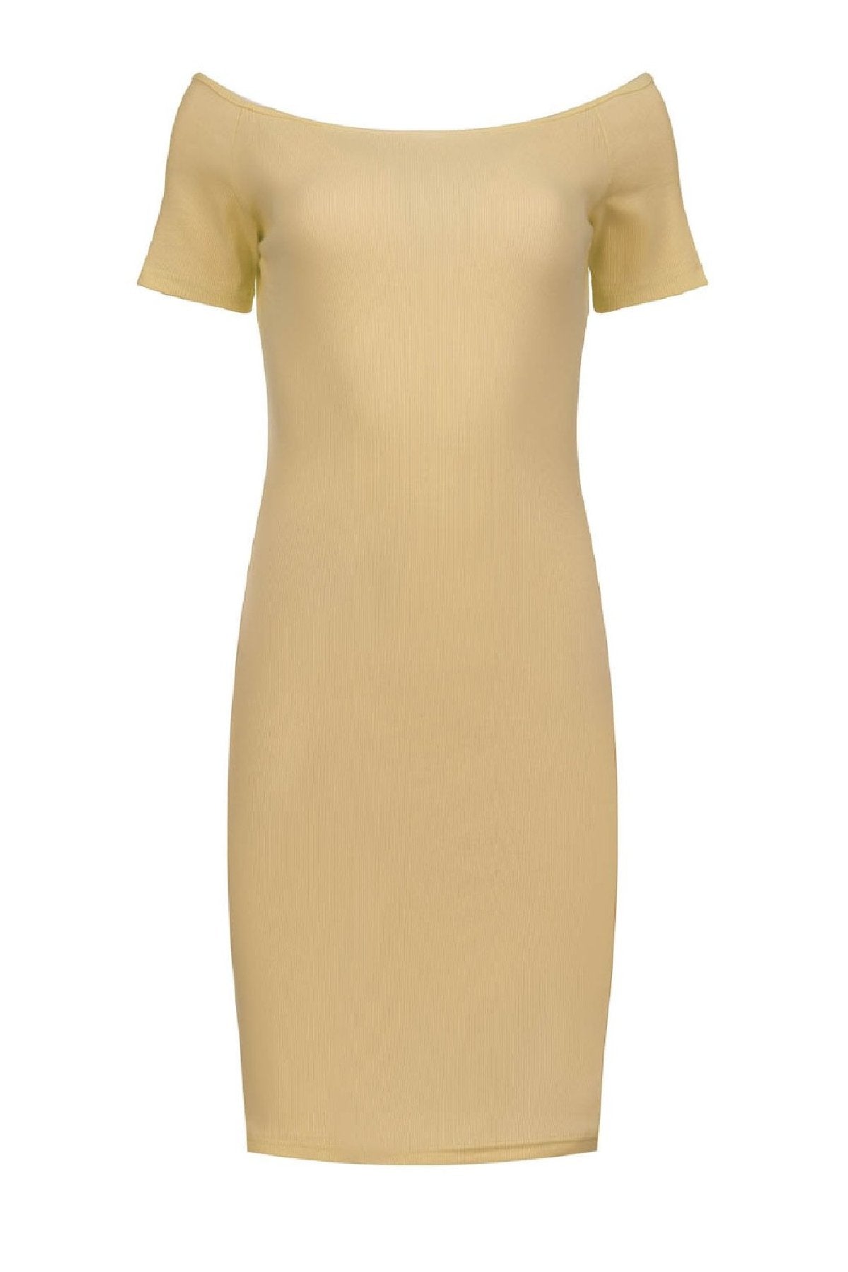 Elegant Beige Off-Shoulder Ribbed Midi Dress