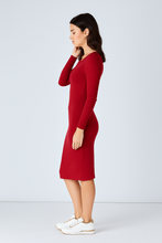 Load image into Gallery viewer, Long Sleeve Round Neck Midi Dress in Ribbed Cotton-Elastane Mulberry