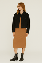 Load image into Gallery viewer, Long Sleeve Round Neck Midi Dress in Ribbed Cotton-Elastane Chocolate