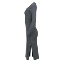 Load image into Gallery viewer, Long Sleeve Round Neck Midi Dress in Ribbed Cotton-Elastane Anthracite