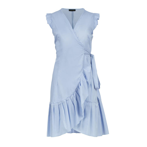 Sky Sleeveless Ruffled Wrap Dress in Cotton Poplin