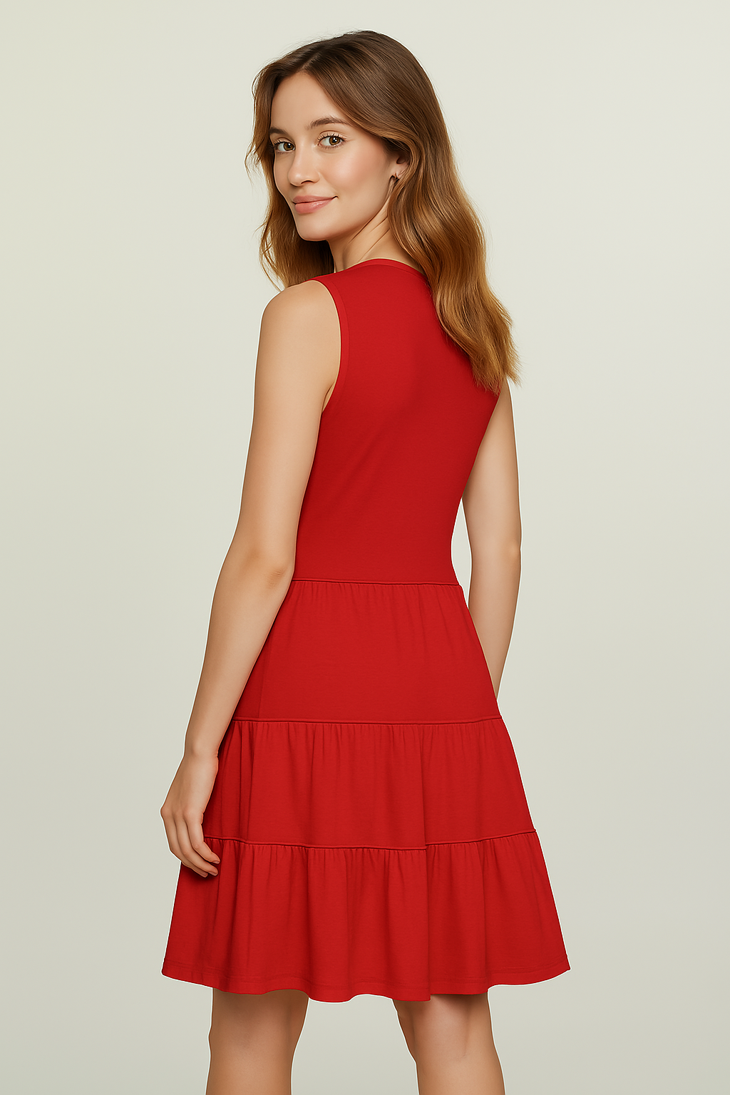 Conquista Φόρεμα Mini Casual Αμάνικο V-Λαιμόκοψη Με Σούρες & Βολάν Μονόχρωμο Κόκκινο C241-130-30