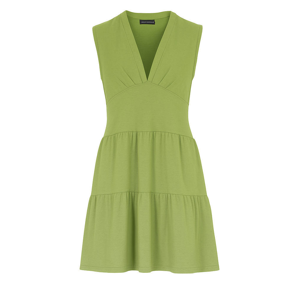 Conquista Φόρεμα Mini Casual Αμάνικο V-Λαιμόκοψη Με Βολάν Μονόχρωμο Πράσινο C241-130-54