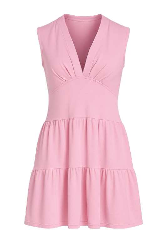 Sleeveless Tiered V-Neck Dress in Soft Pink