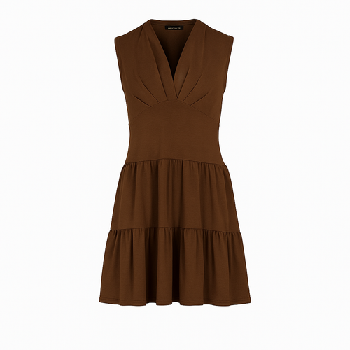 Chocolate Brown Cotton-Elastane Jersey Sleeveless Dress