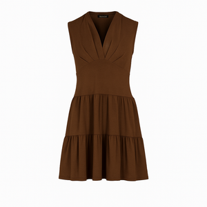 Chocolate Brown Cotton-Elastane Jersey Sleeveless Dress