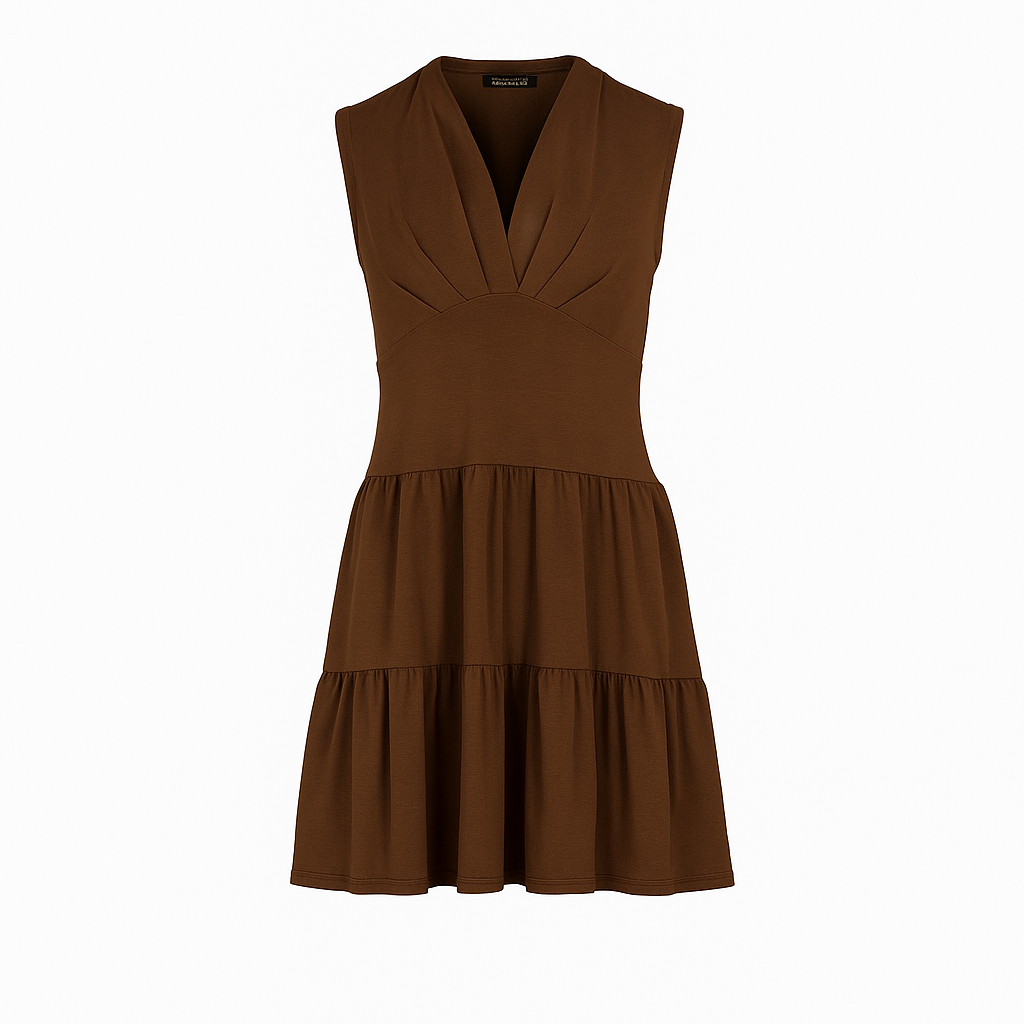 Chocolate Brown Cotton-Elastane Jersey Sleeveless Dress