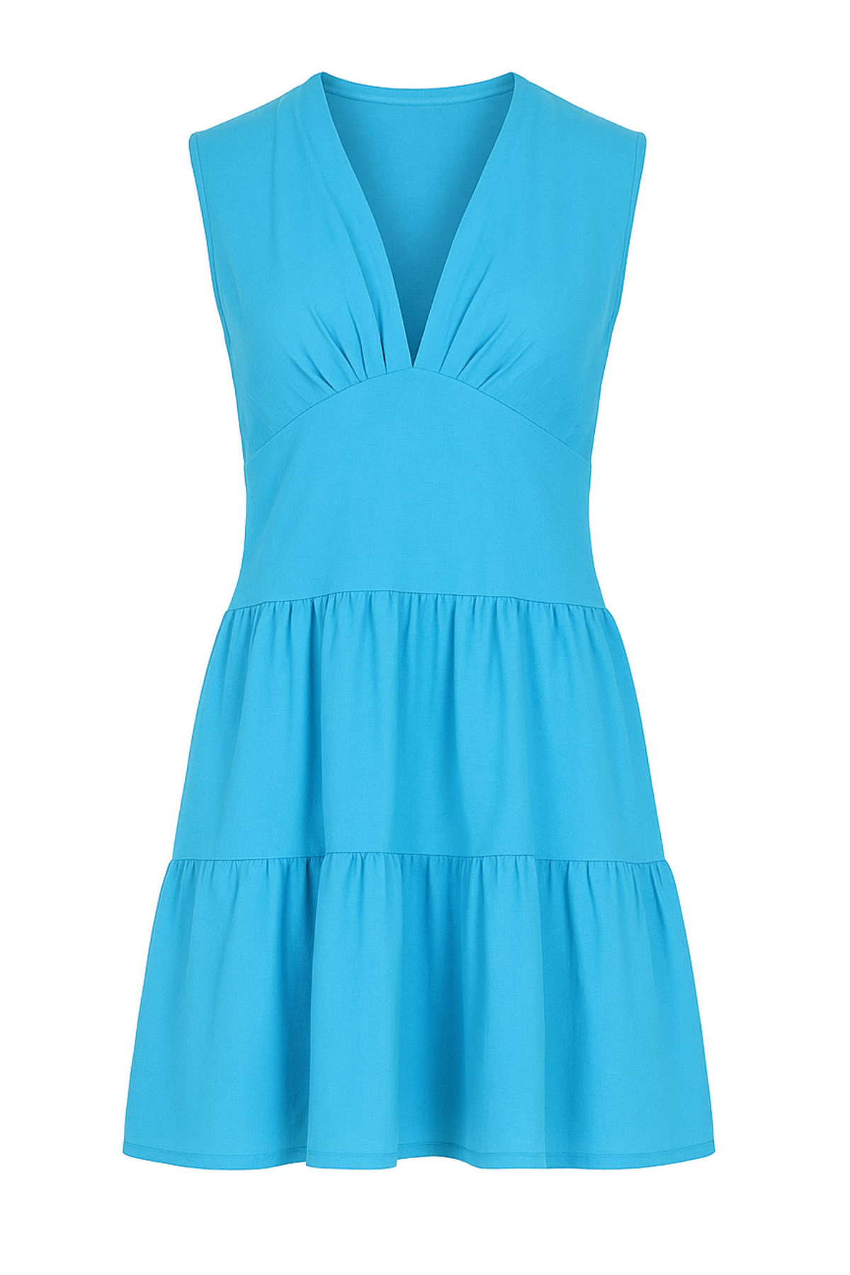 Conquista Φόρεμα Mini Casual Αμάνικο V-Λαιμόκοψη Με Σούρες & Βολάν Μονόχρωμο Τυρκουάζ C241-131-06