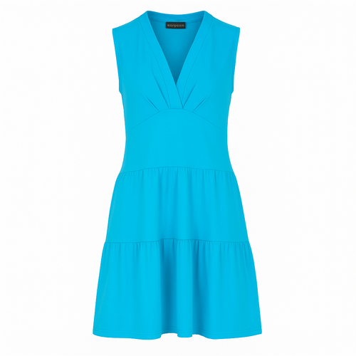 Turquoise Sleeveless V-Neck Jersey Dress – Loose Fit, Knee-Length