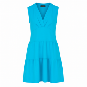 Turquoise Sleeveless V-Neck Jersey Dress – Loose Fit, Knee-Length