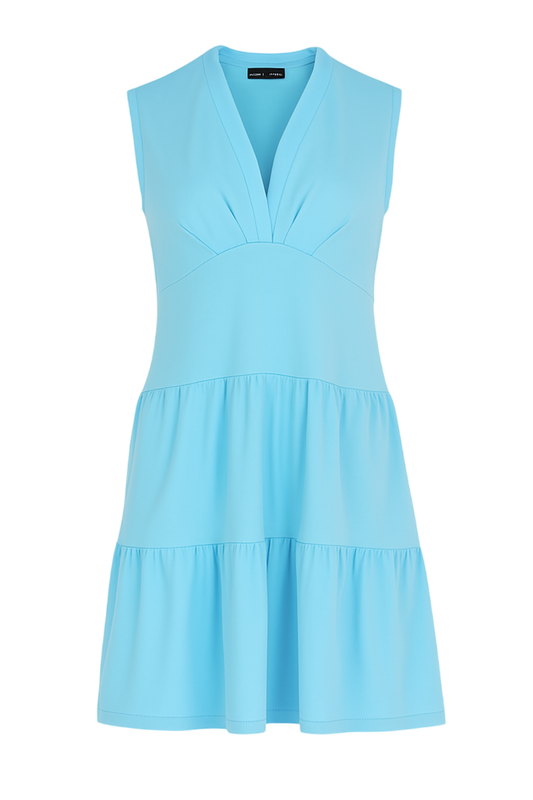 Aqua Sleeveless V-Neck Jersey Dress – Loose Fit, Knee-Length