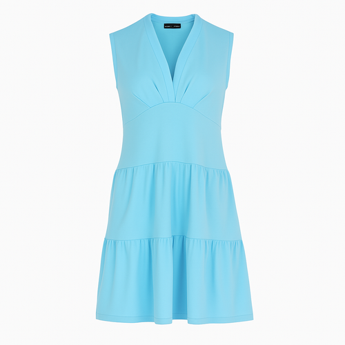 Aqua Sleeveless V-Neck Jersey Dress – Loose Fit, Knee-Length