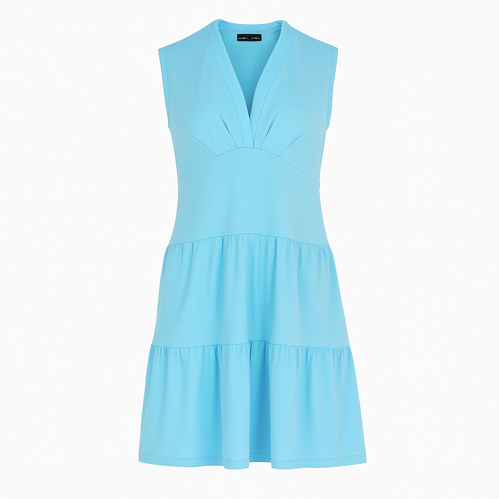 Aqua Sleeveless V-Neck Jersey Dress – Loose Fit, Knee-Length