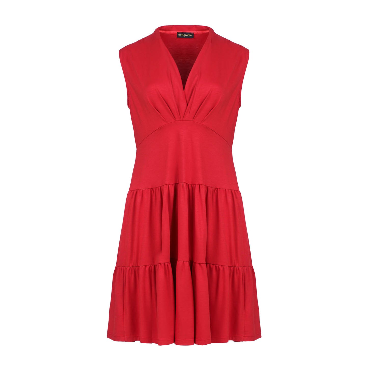 Conquista Φόρεμα Mini Casual Αμάνικο V-Λαιμόκοψη Με Σούρες Μονόχρωμο Κόκκινο C241-131-30