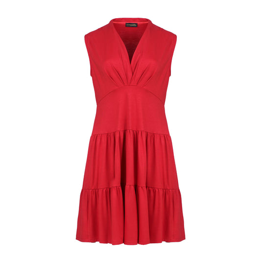 Conquista Φόρεμα Mini Casual Αμάνικο V-Λαιμόκοψη Με Σούρες Μονόχρωμο Κόκκινο C241-131-30