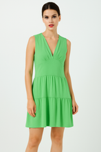 Load image into Gallery viewer, Apple Green Sleeveless V-Neck Jersey Dress – Loose Fit, Knee-Length