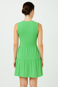 Apple Green Sleeveless V-Neck Jersey Dress – Loose Fit, Knee-Length