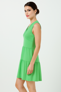 Apple Green Sleeveless V-Neck Jersey Dress – Loose Fit, Knee-Length