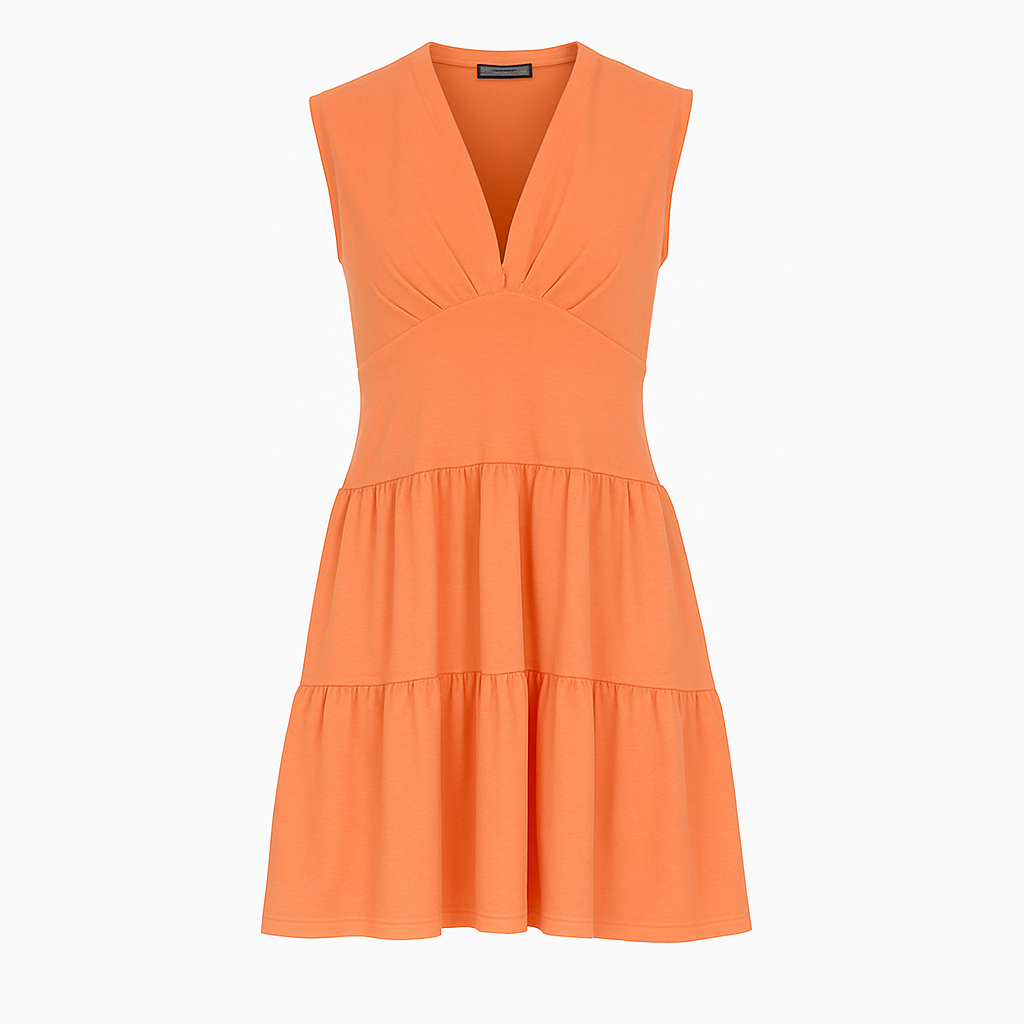 Tangerine Orange Cotton-Elastane Jersey Sleeveless Dress