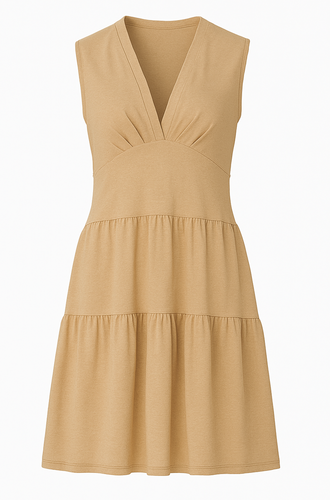 Taupe Cotton-Elastane Jersey Sleeveless Dress