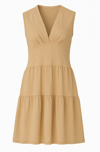 Taupe Cotton-Elastane Jersey Sleeveless Dress