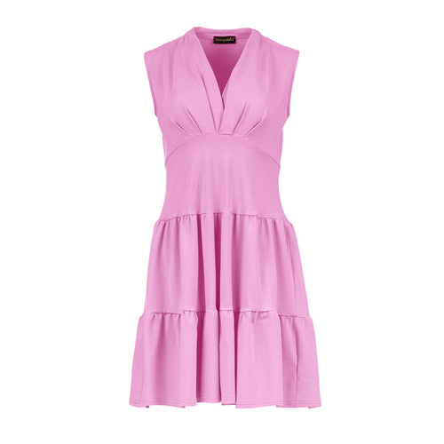 Pink Sleeveless V-Neck Jersey Dress – Loose Fit, Knee-Length
