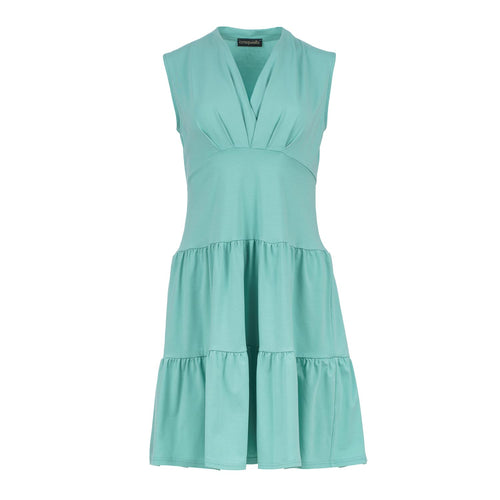 Jade Sleeveless V-Neck Jersey Dress – Loose Fit, Knee-Length