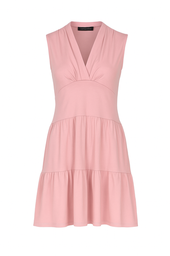 Rose Sleeveless V-Neck Jersey Dress – Loose Fit, Knee-Length