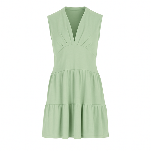 Light Green Sleeveless V-Neck Jersey Dress – Loose Fit, Knee-Length