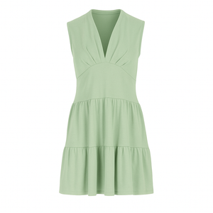 Light Green Sleeveless V-Neck Jersey Dress – Loose Fit, Knee-Length
