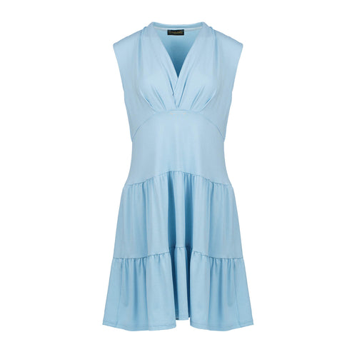 Light Blue Sleeveless V-Neck Jersey Dress – Loose Fit, Knee-Length
