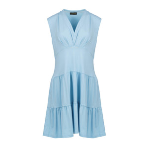 Light Blue Sleeveless V-Neck Jersey Dress – Loose Fit, Knee-Length