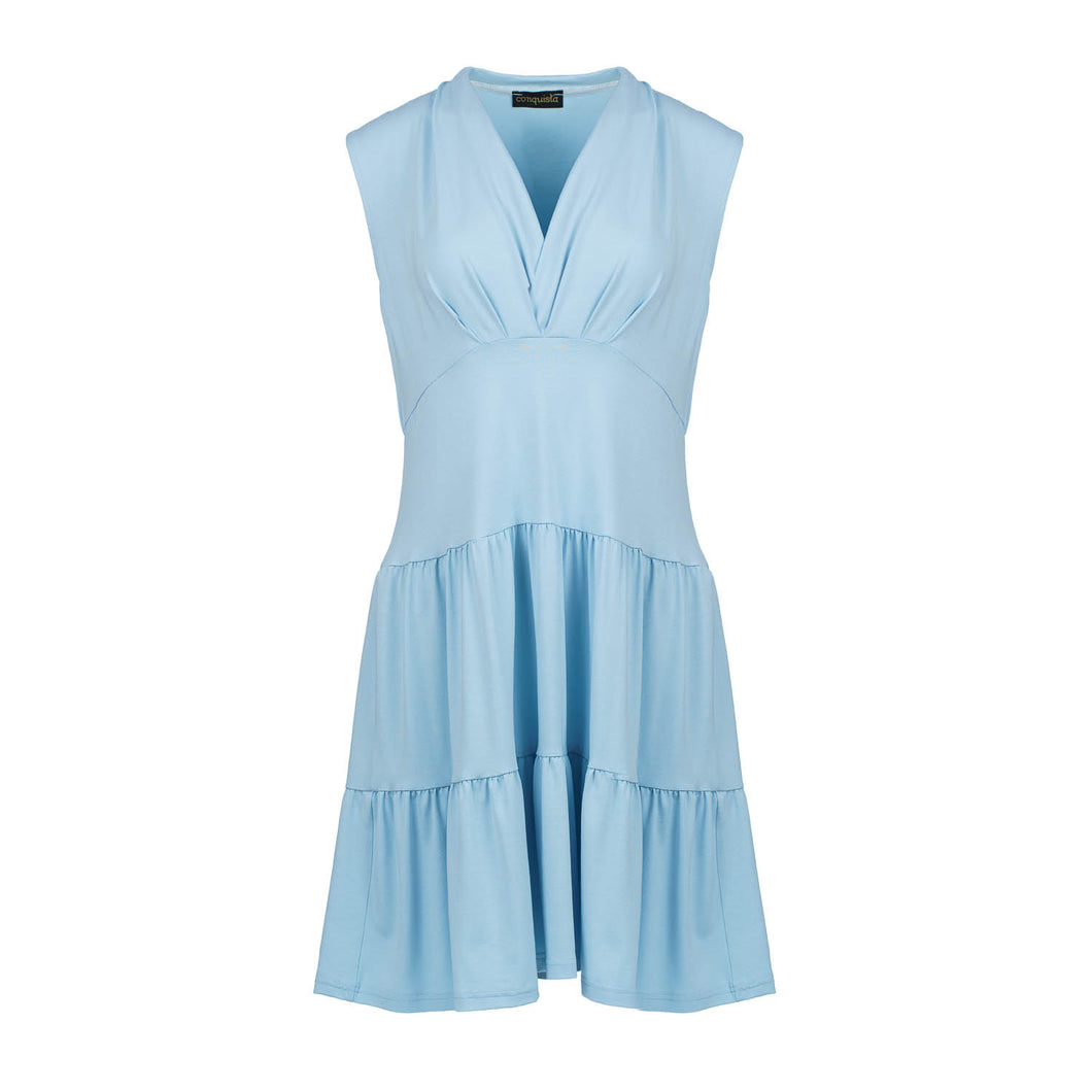 Light Blue Sleeveless V-Neck Jersey Dress – Loose Fit, Knee-Length