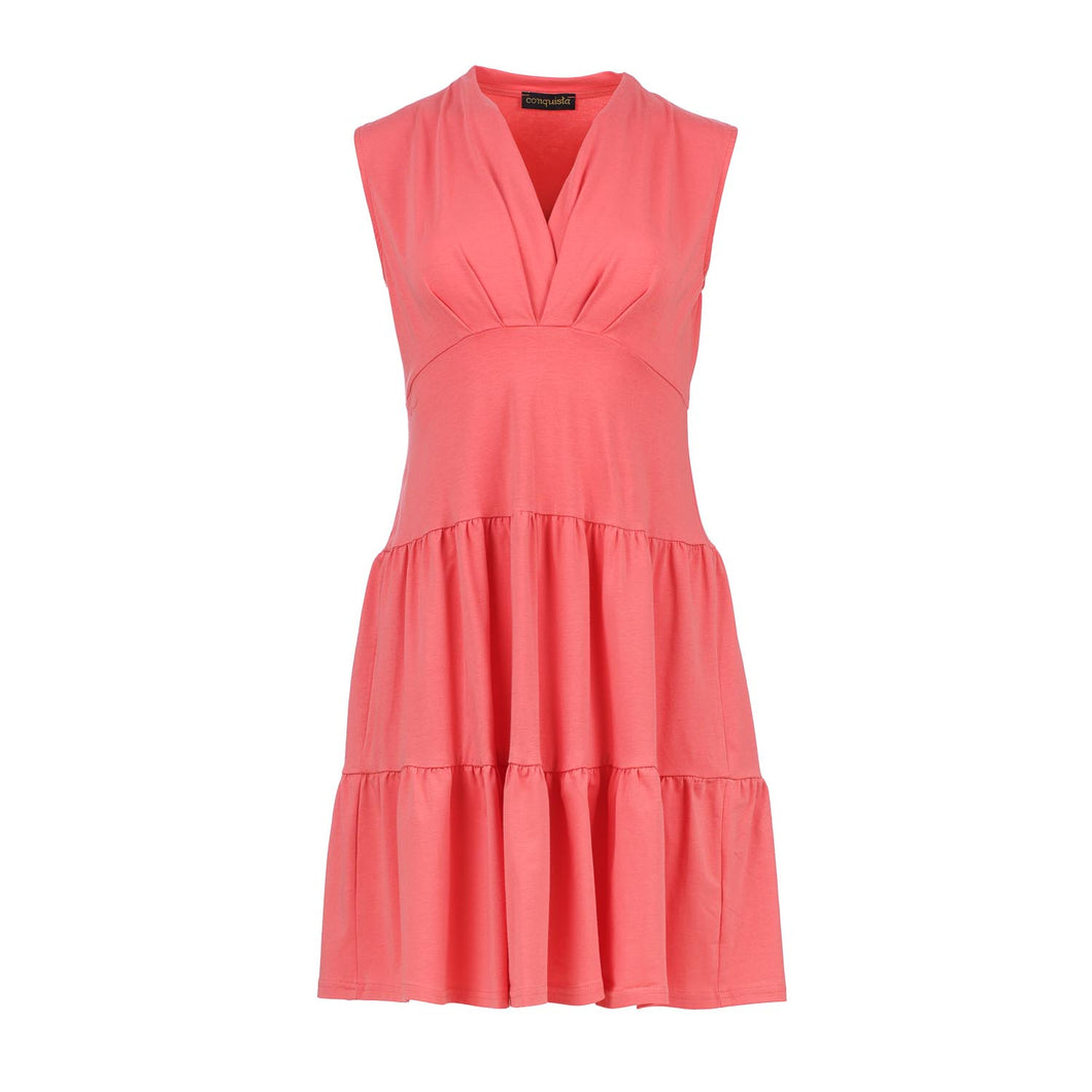 Coral Sleeveless V-Neck Jersey Dress