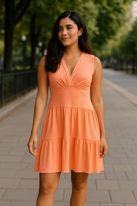 Peach Sleeveless V-Neck Jersey Dress