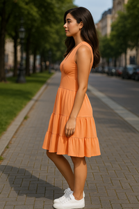 Peach Sleeveless V-Neck Jersey Dress