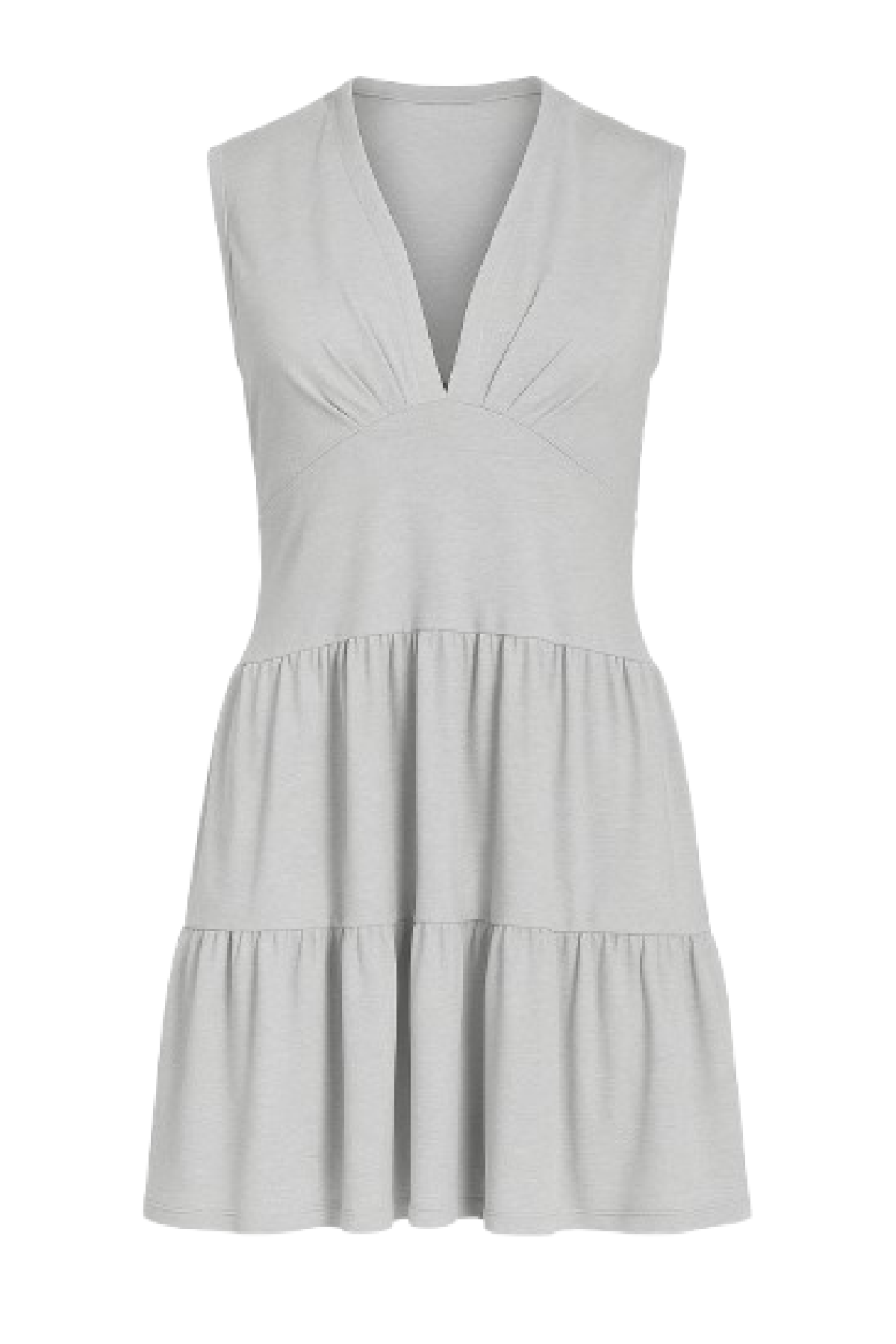 Conquista Φόρεμα Mini Casual Αμάνικο V-Λαιμόκοψη Με Βολάν Μονόχρωμο Γκρι C241-132-02