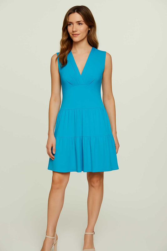 Sleeveless V-Neck Jersey Dress in Vibrant Blue