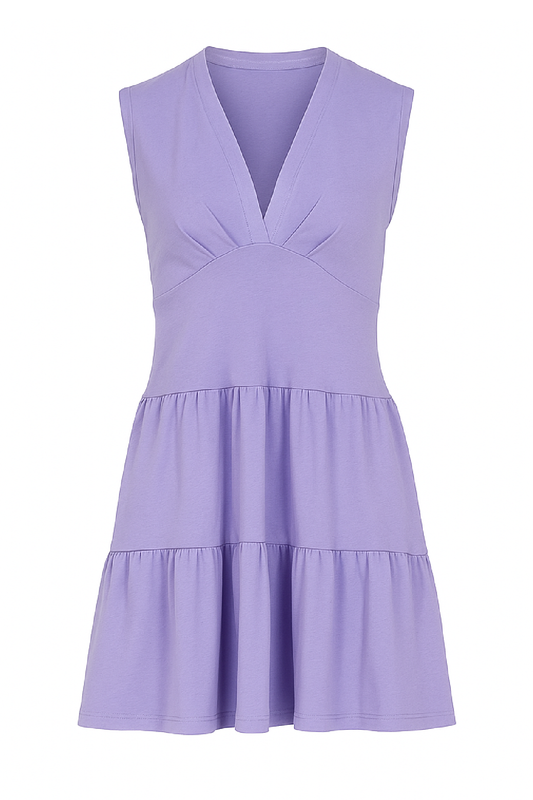 Sleeveless Tiered V-Neck Dress in Soft Lavender