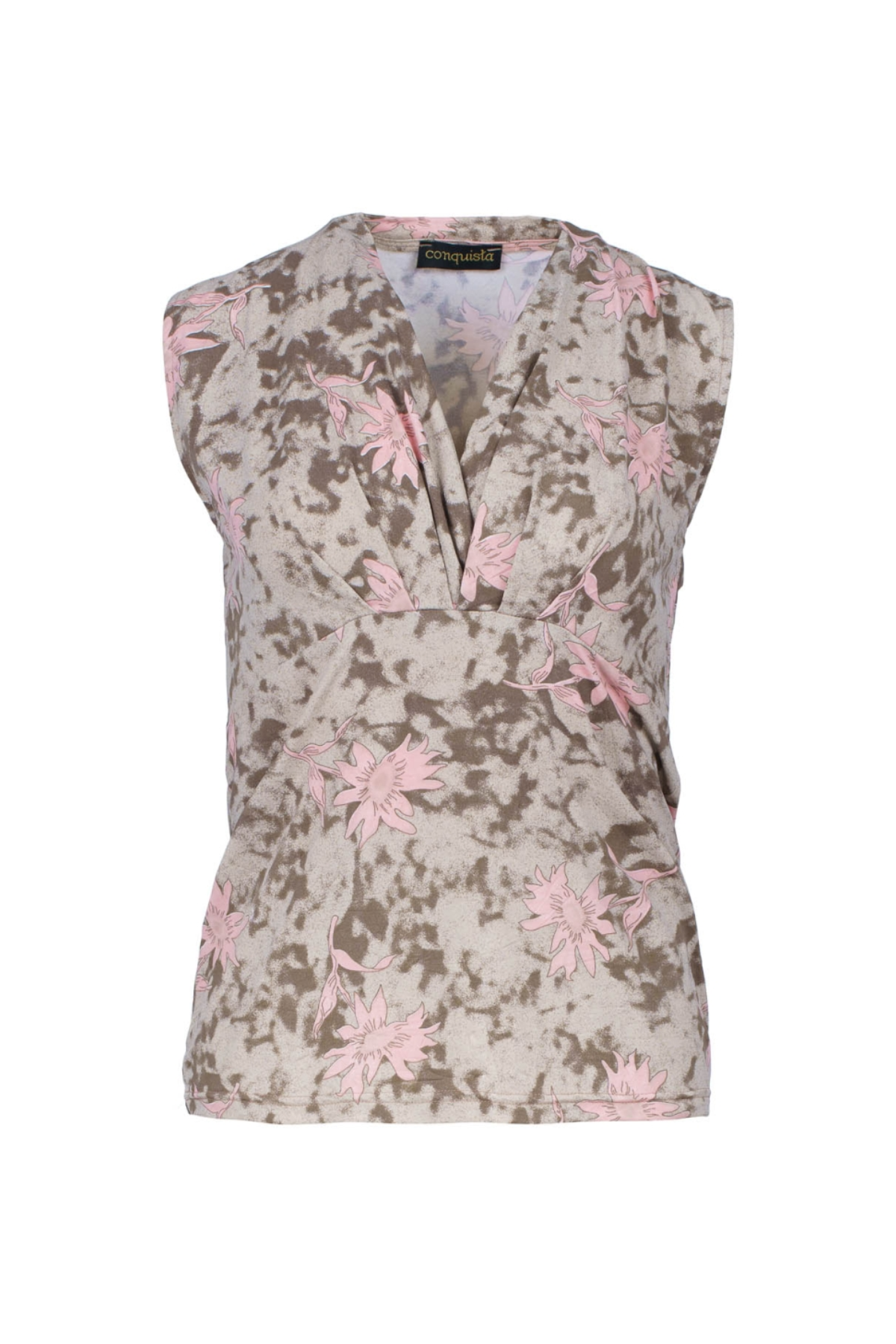 Conquista Τοπ Casual Αμάνικο V-Λαιμόκοψη Εμπριμέ Floral Μπεζ C241-141-26