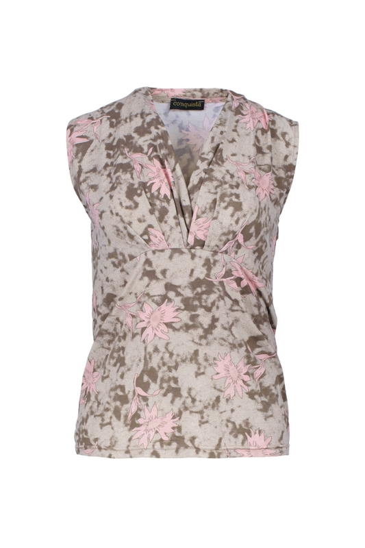 Conquista Τοπ Casual Αμάνικο V-Λαιμόκοψη Εμπριμέ Floral Μπεζ C241-141-26