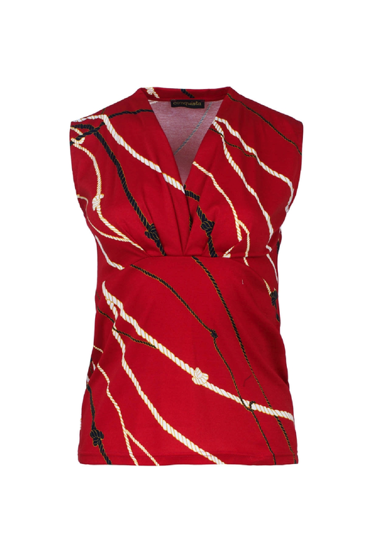 Red Cotton Jersey Sleeveless Top with Rope Print