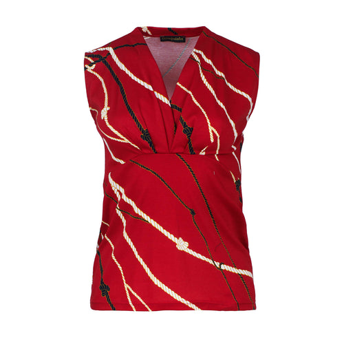 Red Cotton Jersey Sleeveless Top with Rope Print