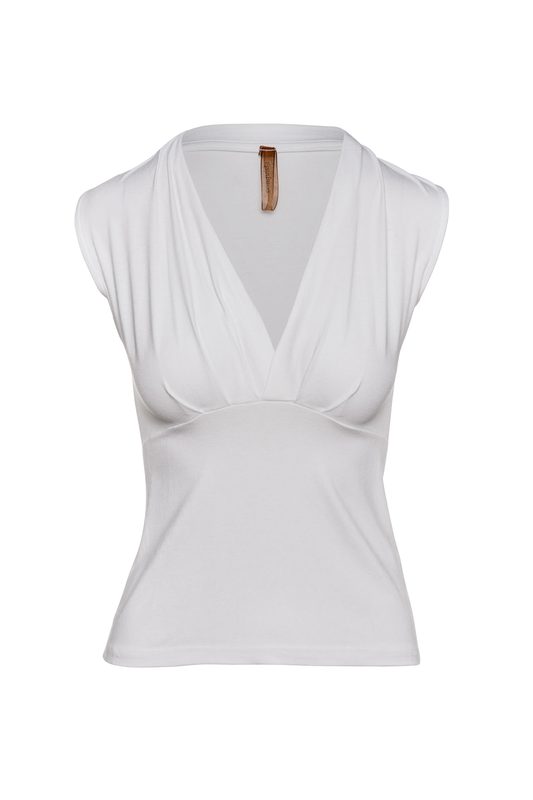 White Sleeveless V-Neck Jersey Top – Stretch Fabric