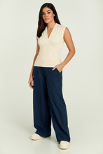 Load image into Gallery viewer, Cream Sleeveless V-Neck Jersey Top – Stretch Fabric