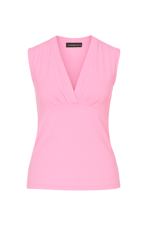 Rose Sleeveless V-Neck Jersey Top – Stretch Fabric
