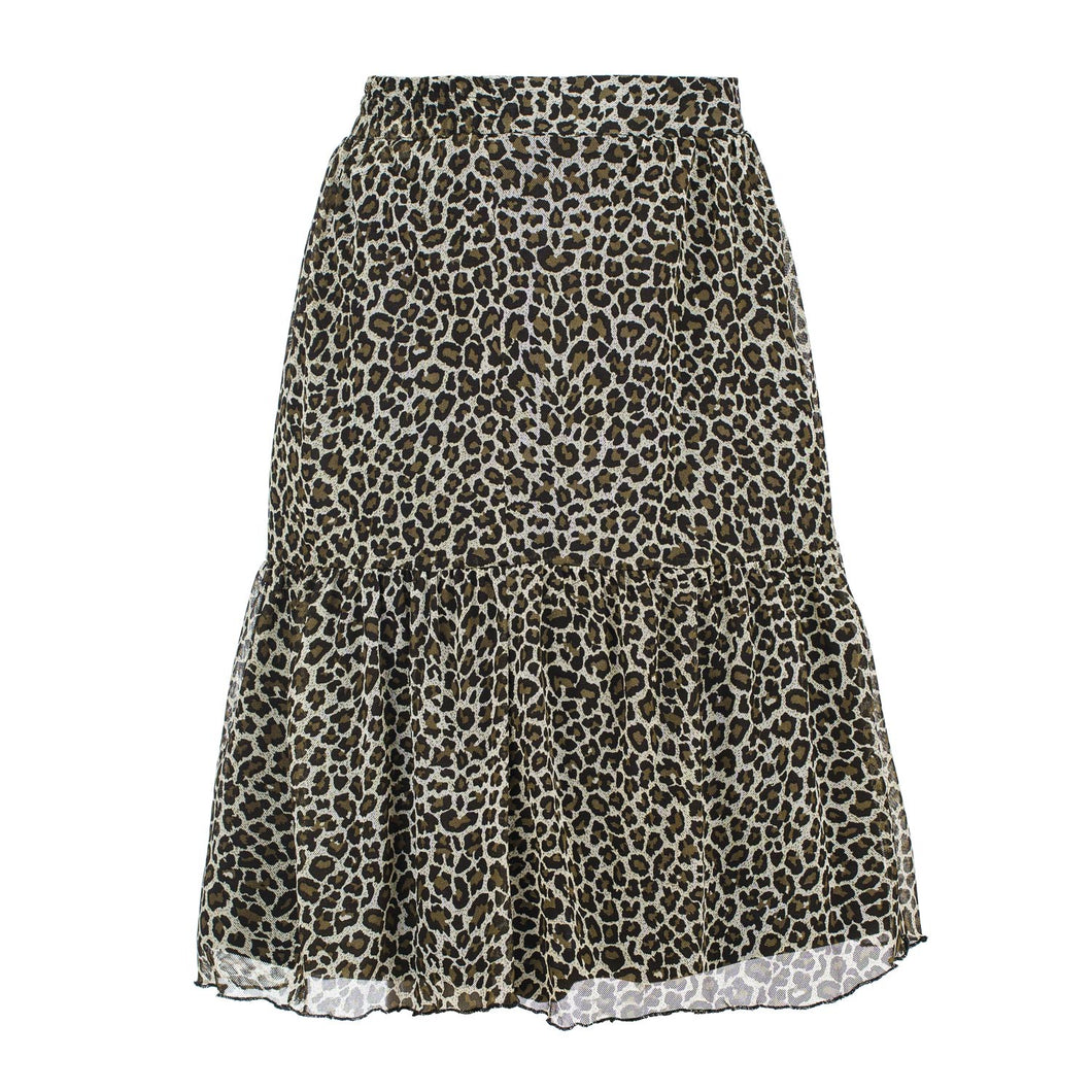 Leopard Print Layered Midi Skirt